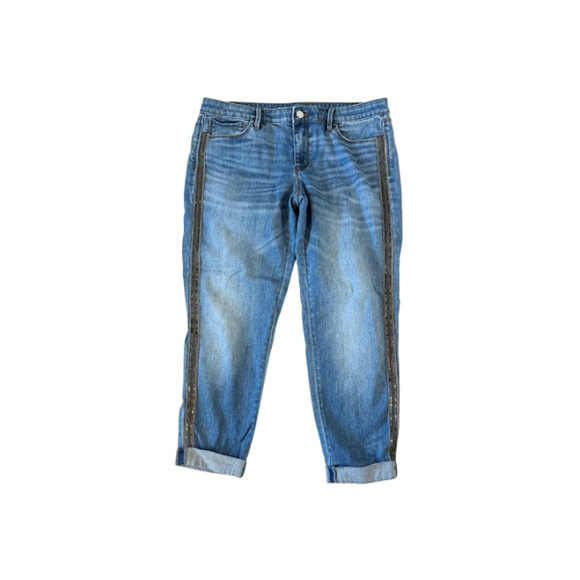 WHBM The Girlfriend Jeans Ankle Crop Cuffed Sequin Stripes Denim Blue Women’s 10 - Picture 1 of 10